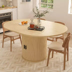 Extendable Dining Table 43-59 for 4-6 People, Solid Wood Top with Fluted Slide Door & 8-Compartment Storage, Space Saving Furniture