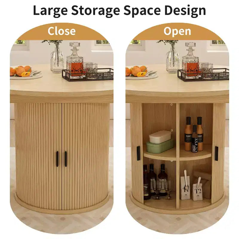 Extendable Dining Table 43-59 for 4-6 People, Solid Wood Top with Fluted Slide Door & 8-Compartment Storage, Space Saving Furniture