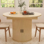 Extendable Dining Table 43-59 for 4-6 People, Solid Wood Top with Fluted Slide Door & 8-Compartment Storage, Space Saving Furniture