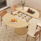 Extendable Dining Table 43-59 for 4-6 People, Solid Wood Top with Fluted Slide Door & 8-Compartment Storage, Space Saving Furniture