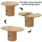 Extendable Dining Table 43-59 for 4-6 People, Solid Wood Top with Fluted Slide Door & 8-Compartment Storage, Space Saving Furniture