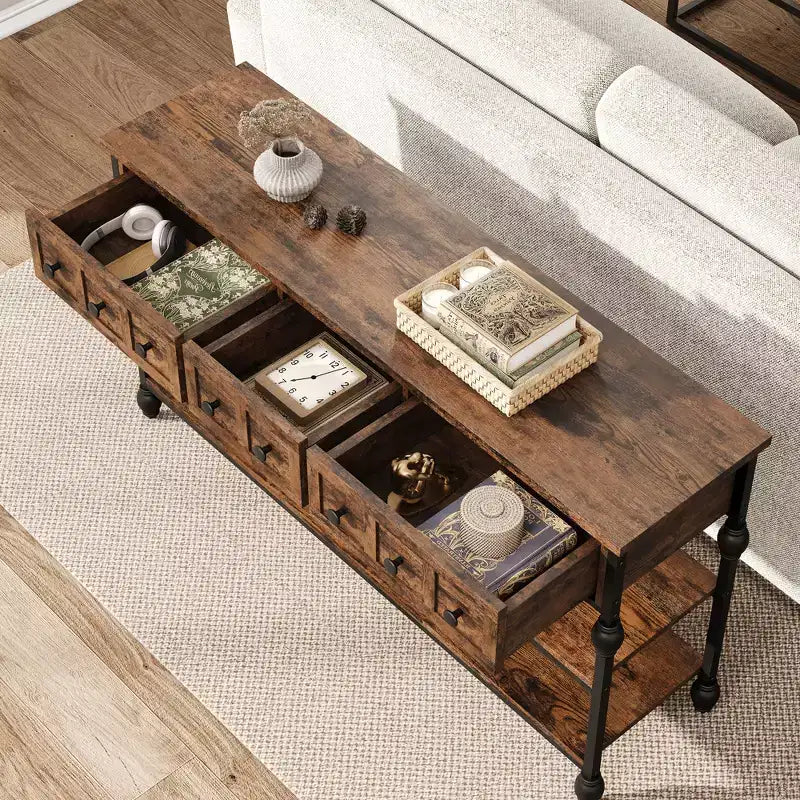 Sofa Table with Storage Drawers, 3 Tier Metal Console TableEntrywayTable, Behind Couch Table, Hallway Table for Entry, Living Room