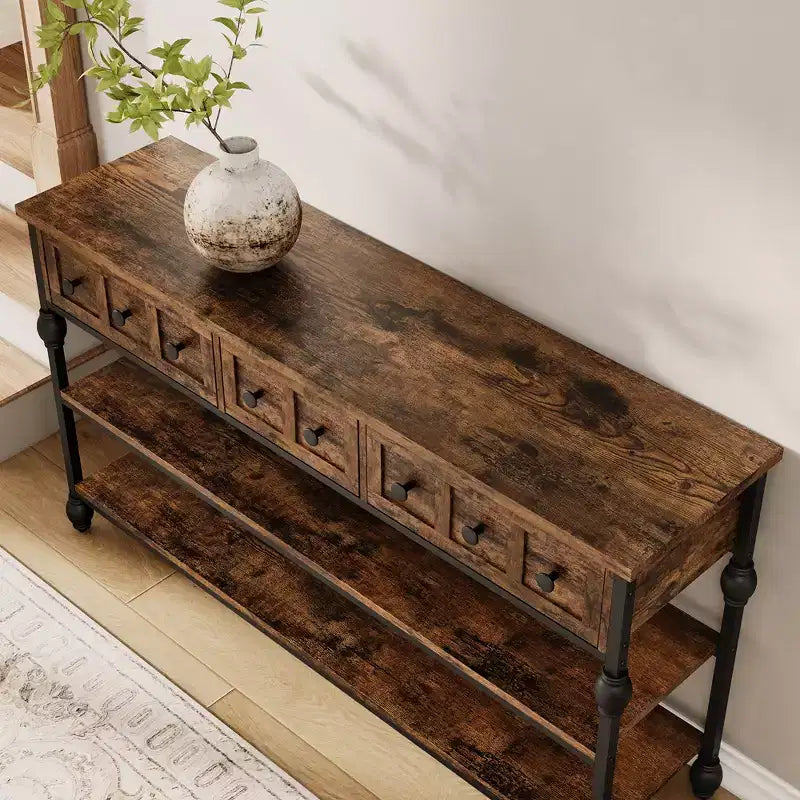 Sofa Table with Storage Drawers, 3 Tier Metal Console TableEntrywayTable, Behind Couch Table, Hallway Table for Entry, Living Room