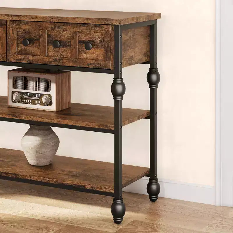 Sofa Table with Storage Drawers, 3 Tier Metal Console TableEntrywayTable, Behind Couch Table, Hallway Table for Entry, Living Room