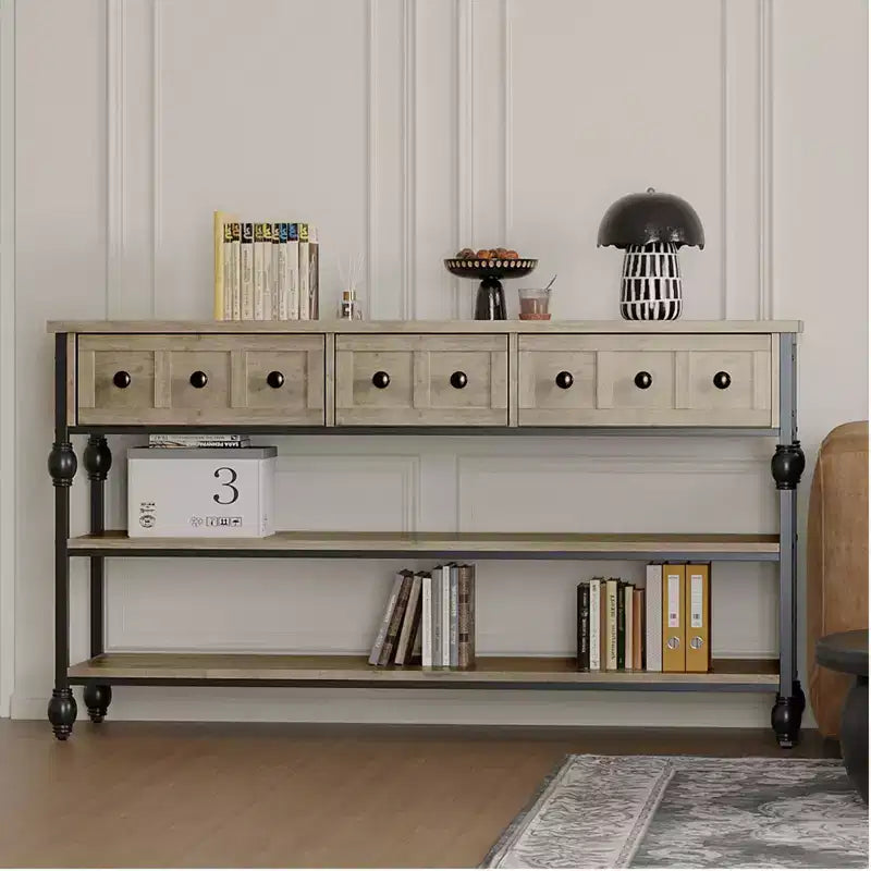 Sofa Table with Storage Drawers, 3 Tier Metal Console TableEntrywayTable, Behind Couch Table, Hallway Table for Entry, Living Room