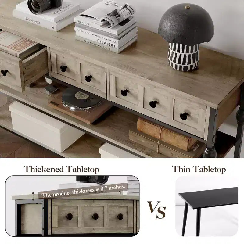 Sofa Table with Storage Drawers, 3 Tier Metal Console TableEntrywayTable, Behind Couch Table, Hallway Table for Entry, Living Room
