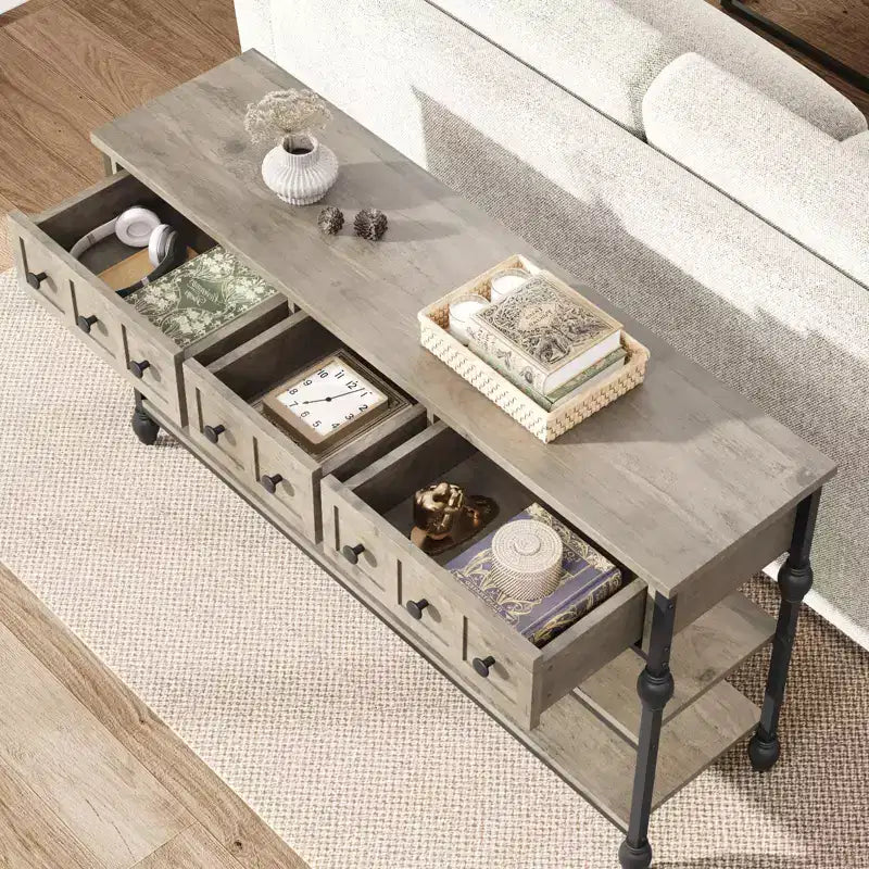 Sofa Table with Storage Drawers, 3 Tier Metal Console TableEntrywayTable, Behind Couch Table, Hallway Table for Entry, Living Room