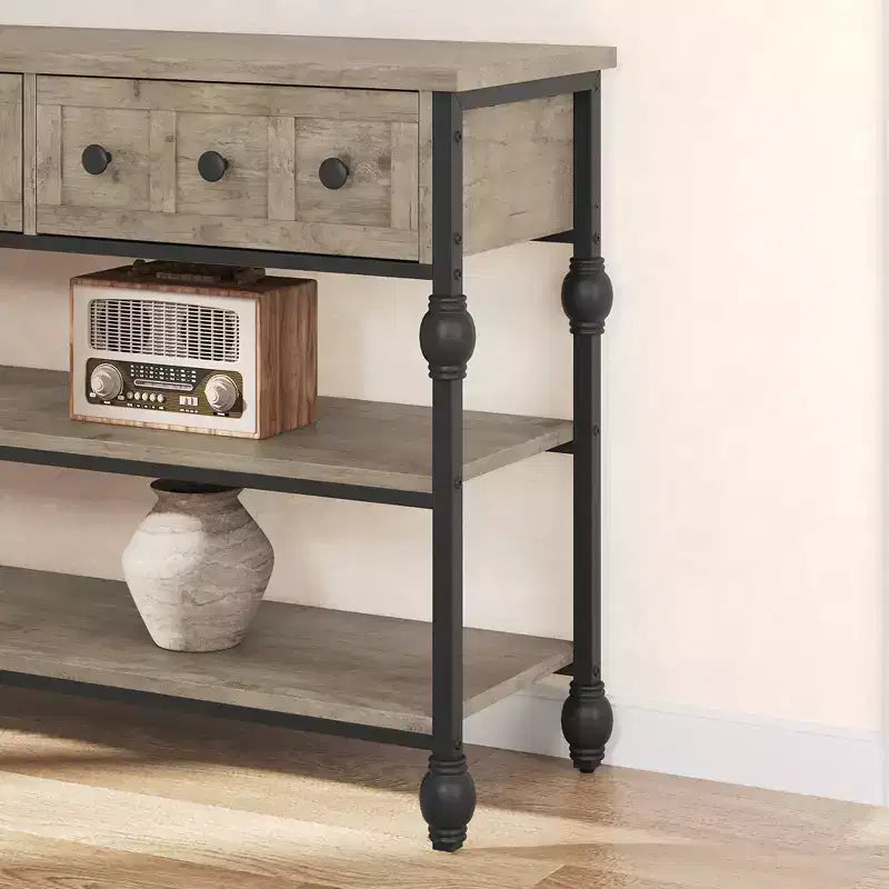 Sofa Table with Storage Drawers, 3 Tier Metal Console TableEntrywayTable, Behind Couch Table, Hallway Table for Entry, Living Room