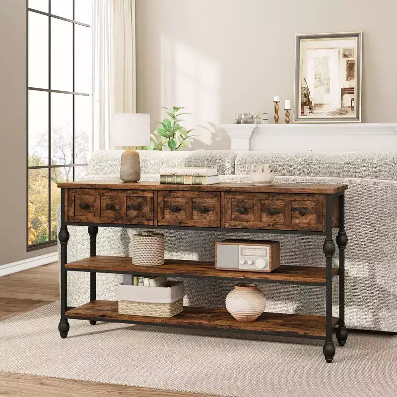 Sofa Table with Storage Drawers, 3 Tier Metal Console TableEntrywayTable, Behind Couch Table, Hallway Table for Entry, Living Room