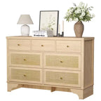 7 Drawer Dresser for Bedroom,47.3'' Wide Rattan Dressers,Large Chest of Drawers,Boho Closet Organizer for Living Room,Entryway and Hallway