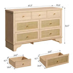 7 Drawer Dresser for Bedroom,47.3'' Wide Rattan Dressers,Large Chest of Drawers,Boho Closet Organizer for Living Room,Entryway and Hallway