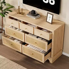 7 Drawer Dresser for Bedroom,47.3'' Wide Rattan Dressers,Large Chest of Drawers,Boho Closet Organizer for Living Room,Entryway and Hallway