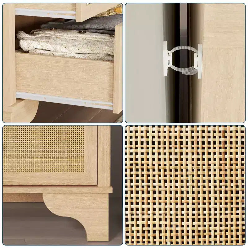 7 Drawer Dresser for Bedroom,47.3'' Wide Rattan Dressers,Large Chest of Drawers,Boho Closet Organizer for Living Room,Entryway and Hallway