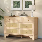7 Drawer Dresser for Bedroom,47.3'' Wide Rattan Dressers,Large Chest of Drawers,Boho Closet Organizer for Living Room,Entryway and Hallway