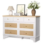 7 Drawer Dresser for Bedroom,47.3'' Wide Rattan Dressers,Large Chest of Drawers,Boho Closet Organizer for Living Room,Entryway and Hallway