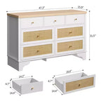 7 Drawer Dresser for Bedroom,47.3'' Wide Rattan Dressers,Large Chest of Drawers,Boho Closet Organizer for Living Room,Entryway and Hallway
