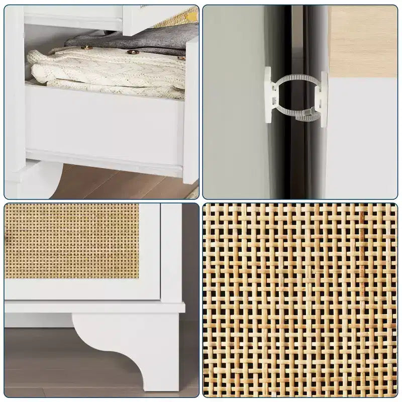 7 Drawer Dresser for Bedroom,47.3'' Wide Rattan Dressers,Large Chest of Drawers,Boho Closet Organizer for Living Room,Entryway and Hallway