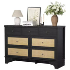 7 Drawer Dresser for Bedroom,47.3'' Wide Rattan Dressers,Large Chest of Drawers,Boho Closet Organizer for Living Room,Entryway and Hallway