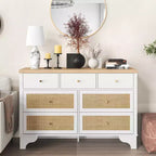 7 Drawer Dresser for Bedroom,47.3'' Wide Rattan Dressers,Large Chest of Drawers,Boho Closet Organizer for Living Room,Entryway and Hallway