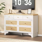 7 Drawer Dresser for Bedroom,47.3'' Wide Rattan Dressers,Large Chest of Drawers,Boho Closet Organizer for Living Room,Entryway and Hallway