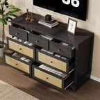 7 Drawer Dresser for Bedroom,47.3'' Wide Rattan Dressers,Large Chest of Drawers,Boho Closet Organizer for Living Room,Entryway and Hallway