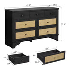 7 Drawer Dresser for Bedroom,47.3'' Wide Rattan Dressers,Large Chest of Drawers,Boho Closet Organizer for Living Room,Entryway and Hallway