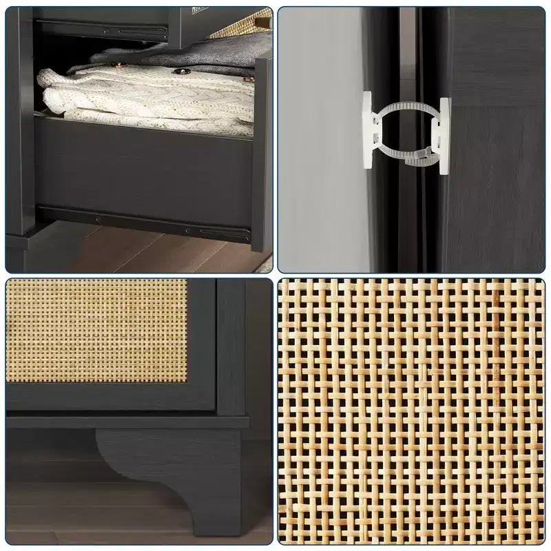 7 Drawer Dresser for Bedroom,47.3'' Wide Rattan Dressers,Large Chest of Drawers,Boho Closet Organizer for Living Room,Entryway and Hallway