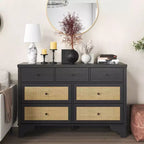 7 Drawer Dresser for Bedroom,47.3'' Wide Rattan Dressers,Large Chest of Drawers,Boho Closet Organizer for Living Room,Entryway and Hallway
