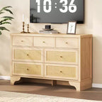 7 Drawer Dresser for Bedroom,47.3'' Wide Rattan Dressers,Large Chest of Drawers,Boho Closet Organizer for Living Room,Entryway and Hallway