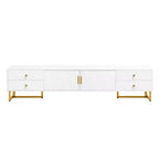 White TV Console with 4 Drawers and Cabinet Storage for Living Room, Fits TVs up to 70 Inch