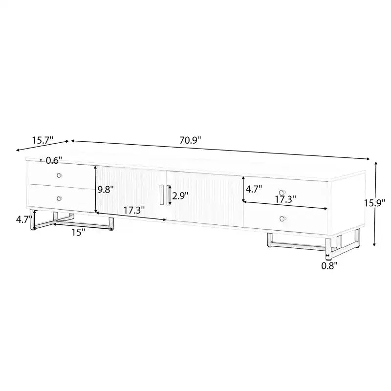 White TV Console with 4 Drawers and Cabinet Storage for Living Room, Fits TVs up to 70 Inch