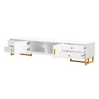 White TV Console with 4 Drawers and Cabinet Storage for Living Room, Fits TVs up to 70 Inch