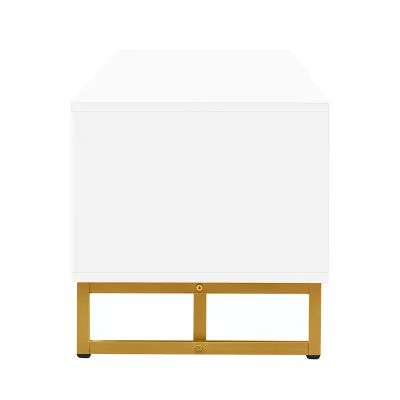 White TV Console with 4 Drawers and Cabinet Storage for Living Room, Fits TVs up to 70 Inch
