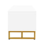 White TV Console with 4 Drawers and Cabinet Storage for Living Room, Fits TVs up to 70 Inch