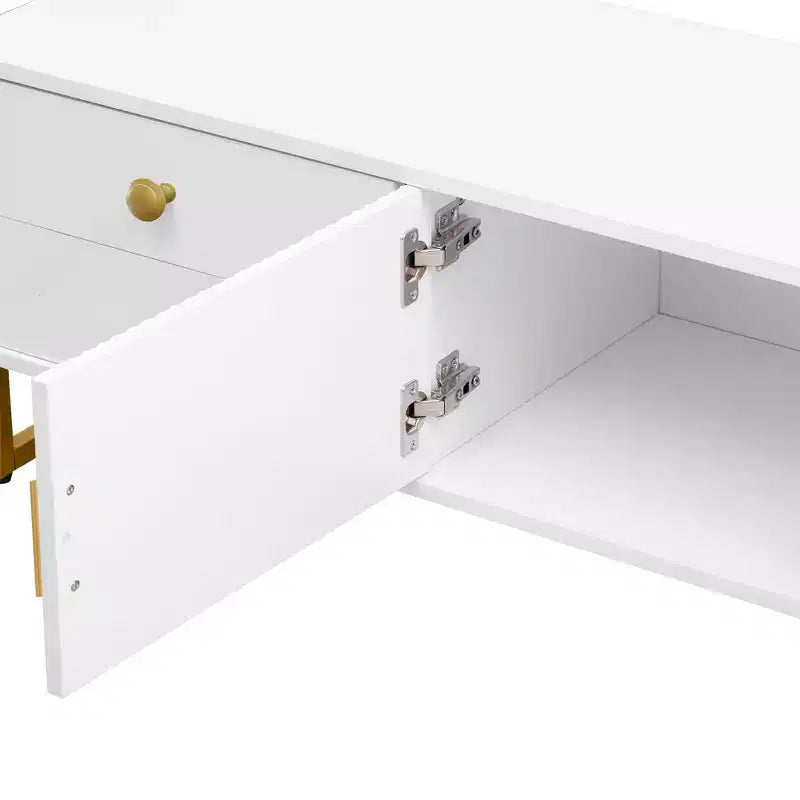 White TV Console with 4 Drawers and Cabinet Storage for Living Room, Fits TVs up to 70 Inch