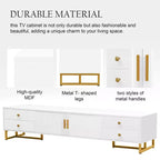 White TV Console with 4 Drawers and Cabinet Storage for Living Room, Fits TVs up to 70 Inch