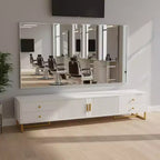 White TV Console with 4 Drawers and Cabinet Storage for Living Room, Fits TVs up to 70 Inch