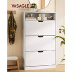 VASAGLE CUSTOS Collection - Shoe Cabinet, Open Compartment, Adjustable and Removable Dividers, 3 Flip Drawers, for 21-24 Pairs, Cloud White