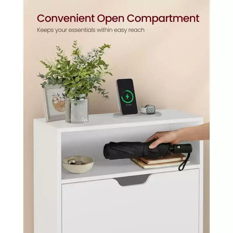 Shoe Cabinet, Open Compartment, Adjustable and Removable Dividers, 3 Flip Drawers, for 21-24 Pairs, Cloud White