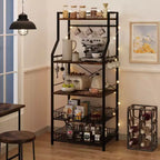 5-Tier Industrial Kitchen Bakers Rack with 2 Wire Baskets and 8 Hooks, Space-Saving Freestanding Microwave Stand and Coffee Bar Station