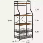 5-Tier Industrial Kitchen Bakers Rack with 2 Wire Baskets and 8 Hooks, Space-Saving Freestanding Microwave Stand and Coffee Bar Station
