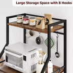 5-Tier Industrial Kitchen Bakers Rack with 2 Wire Baskets and 8 Hooks, Space-Saving Freestanding Microwave Stand and Coffee Bar Station