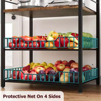 5-Tier Industrial Kitchen Bakers Rack with 2 Wire Baskets and 8 Hooks, Space-Saving Freestanding Microwave Stand and Coffee Bar Station