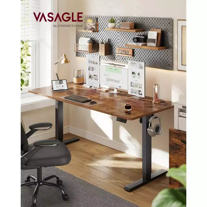 Electric Standing Desk, Height Adjustable Desk, Sedentary Reminder, 4 Memory Heights, for Home Office, 63 x 27.6 Inches, Rustic Brown
