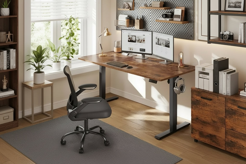 Bureau debout électrique, bureau réglable en hauteur, rappel de sédentarité, 4 hauteurs mémorisables, pour bureau à domicile, 160 x 70 cm, marron rustique