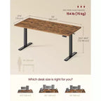 Electric Standing Desk, Height Adjustable Desk, Sedentary Reminder, 4 Memory Heights, for Home Office, 63 x 27.6 Inches, Rustic Brown