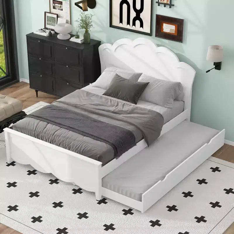 Queen Size Platform Bed?With Twin Size Trundle, Easy Assembly