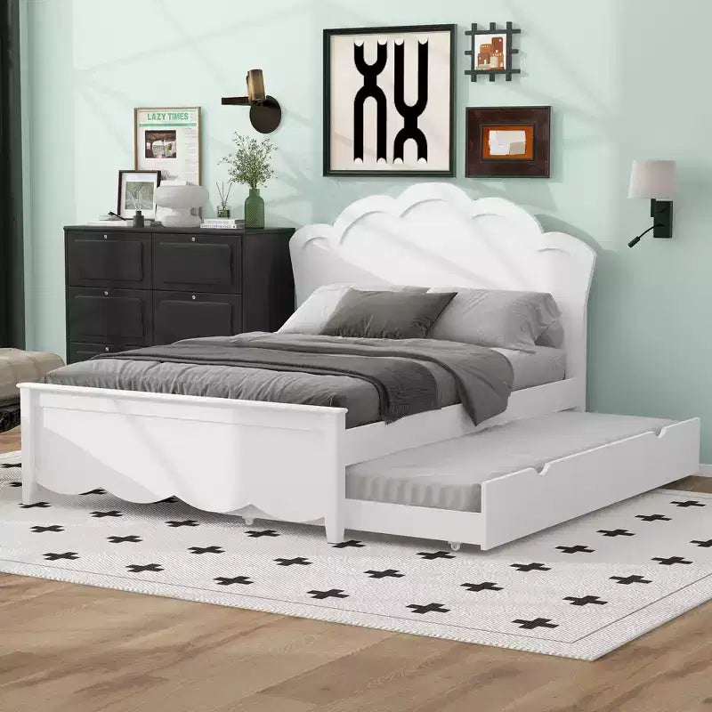 Queen Size Platform Bed?With Twin Size Trundle, Easy Assembly