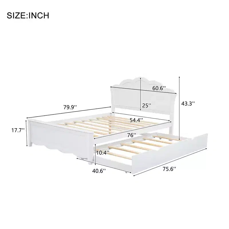 Queen Size Platform Bed?With Twin Size Trundle, Easy Assembly