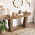 42.5 Fluted Wood Console Table, Narrow Sofa Entryway Table w/ Storage Shelf Behind Couch, Modern Display Stand for Hallway & Living Room